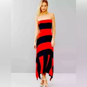 Gap Navy and Red Stripped Strapless Maxi Dress
